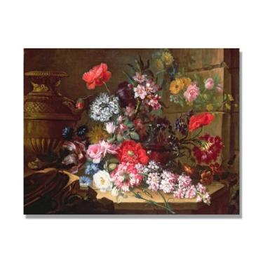 Imagem de NHLDZYH Quadro para cozinha - ainda vida vintage de flores - natureza morta em tela - decoração de parede romântica e acolhedora. A25. 60 x 80 cm apenas tela