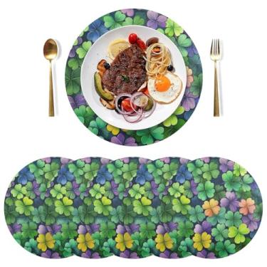 Imagem de Jogo americano colorido de Dia de São Patrício para mesa de jantar, conjunto de 6 tapetes de mesa circulares de PVC, 38 cm, jogo americano antiderrapante para festa de Natal