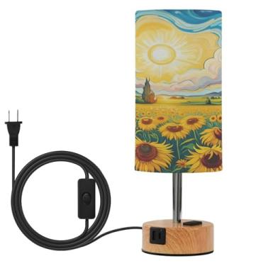 Imagem de Wassud Abajur de mesa de cabeceira com toque de campo girassóis com 3 temperaturas de cor, luminária de mesa moderna com forro de sombra, luminária noturna para sala de estar, quarto, escritório
