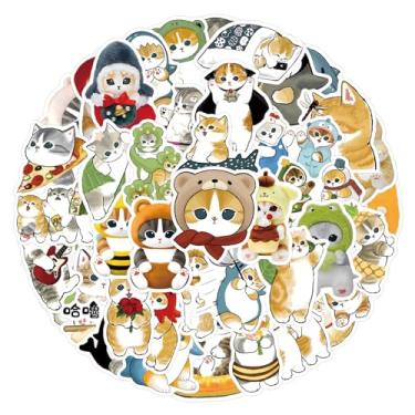 Imagem de Adesivos de gatos de desenho animado para garrafas de água 55 peças adesivos bonitos, à prova d'água, bonitos e modernos, adequados para copos, telefones, bicicletas, guitarras, malas, piano, skate.