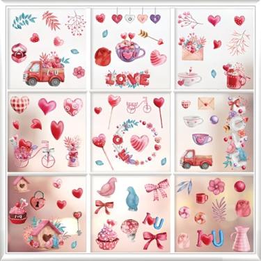 Imagem de 9 folhas adesivos de janela de dia dos namorados, vermelho, rosa, coração, janela, aderência, dia dos namorados, festa de casamento, casa, casamento, janelas, adesivo, para espelhos de vidro