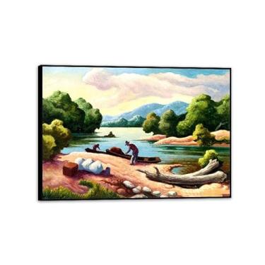 Imagem de Thomas Hart Benton Paintings Wall Art Current River Classic Art Reproduções de arte Thomas Hart Benton Pôster em tela para sala de estar decoração de parede de casa 70 x 50 cm (71.1x50.8 cm) moldura