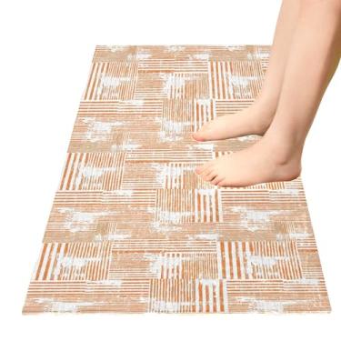 Imagem de TSENQUE Tapetes de banho estampados com linhas listradas, tapetes de cozinha, tapetes antiderrapantes para porta da frente, tapete de banheiro absorvente de desenho animado para casa e cozinha, 99 cm