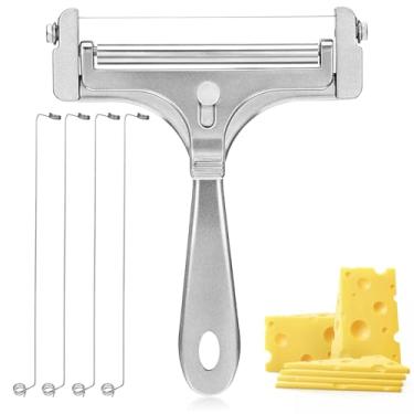 Imagem de YBEATY Kit de cortador de queijo, ajustável, manual, com 4 fios extras, cortador de queijos, fio de aço inoxidável, substituição rápida, cortador grosso e fino, ferramentas de corte de cozinha para