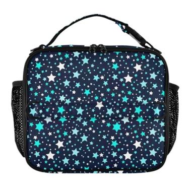 Imagem de Joisal Lancheira personalizada com estrelas azuis brilhantes para mulheres, meninas, lancheira ajustável, alça de ombro masculina, infantil, lancheira para trabalho, linda bolsa isolada com flores