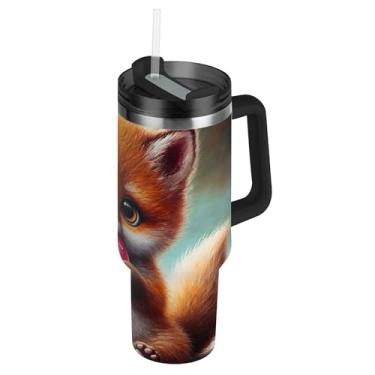 Imagem de Joisal Cute Fox Donut Treat Tumblers com tampas e canudo aço inoxidável isolado garrafa de água copo com alça 850.5 g carros modernos copo de café bebida quente