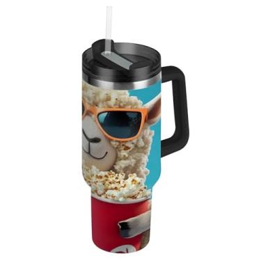 Imagem de Óculos de sol Cool Sheep Copos de pipoca com tampas e canudos Impressão Copo de 1,134 g com alça Garrafa de água Isolada Aço Inoxidável Caneca de Café Quente para Carro