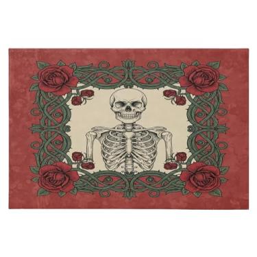 Imagem de Wassud Tapete de porta esqueleto vintage 61 x 89 cm, tapete antiderrapante lavável com suporte de borracha, tapete macio e macio para sala de estar, quarto, entrada, entrada