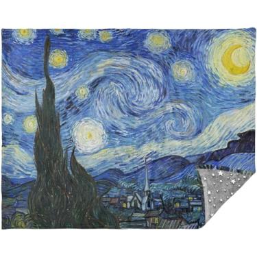 Imagem de Cobertores de pintura de Vincent Noite estrelada para cama 177,8 cm x 139,7 cm Cobertores macios sherpa para mulheres cobertores fofos personalizados de animais