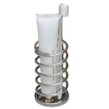 Imagem de Suporte de escova de dentes com base em forma de mola suporte de caneta de aço inoxidável banheiro mesa maquiagem escova organizador suporte