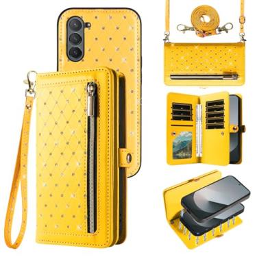 Imagem de Capa de celular para Samsung Galaxy Z Fold 6 5G 2024 com zíper carteira magnética destacável alça transversal alça de cordão bling glitter flip porta-cartões de crédito slots ZFold6 Z6 G Fold6 6Z