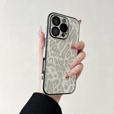 Imagem de HJZSZX Capa de couro luxuosa com estampa de leopardo colorido para iPhone 16 Pro Max, macia, fosca e à prova de choque (para iPhone 16 Pro Max/branca)
