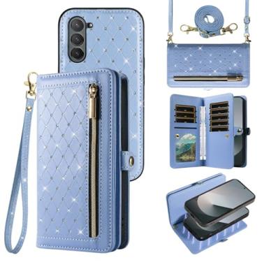 Imagem de Capa de celular para Samsung Galaxy Z Fold 6 5G 2024 com zíper carteira magnética destacável alça transversal alça de cordão bling glitter flip porta-cartões de crédito slots ZFold6 Z6 G Fold6 6Z