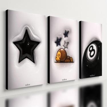 Imagem de Kit 3 Quadro Decorativo Sinuca Estrela Bola 8 Sorte Quarto Qualidade P
