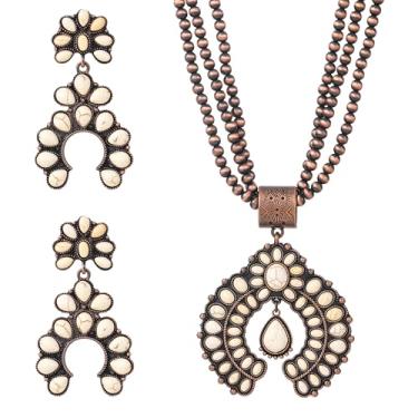 Imagem de KLSURPRISE2 Conjuntos de joias ocidentais para mulheres – Conjunto de colar e brinco turquesa vintage boho cowgirl acessórios joias country presente para ela, Large, Metal, Turquesa