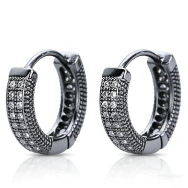 Imagem de Brincos unissex de argola gelada, banhado a ouro 14K, punho de zircônia cúbica e cartilagem, conjunto de joias hipoalergênicas, Adjustable, Cobre, Sem pedra preciosa