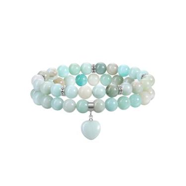 Imagem de Jovivi 2 pulseiras femininas com contas de cristal curativo, pedras preciosas naturais de 8 mm, pulseira de pedra ametista e alívio de ansiedade, estresse, coração, joias feitas à mão, presentes para