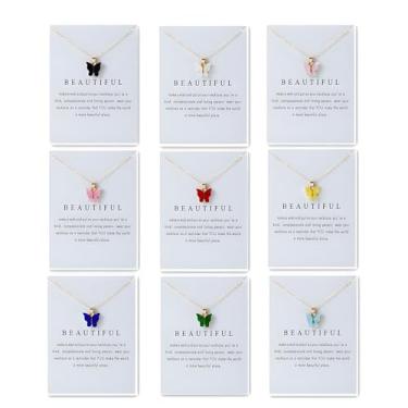 Imagem de NKTDWO Conjunto de colar de borboleta colorida, pacote com 9, pingente de acrílico boêmio, corrente ajustável, joia da amizade, presente, Regular, Resina, Sem Pedra Preciosa