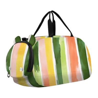 Imagem de Bolsa esportiva para meninos e crianças pequenas, bolsas de viagem para meninas, academia, bagagem infantil, arte pop, vaca highland, Listras verticais, verde e rosa, Clássico
