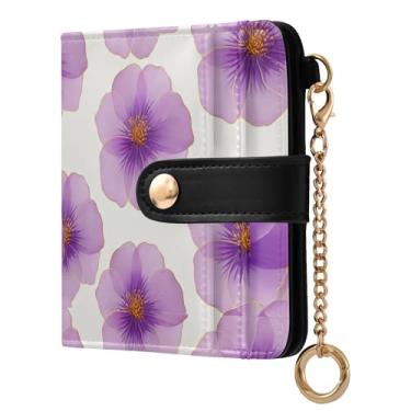 Imagem de SEHANY Carteira feminina elegante com flores roxas com bloqueio de RFID, compacto, porta-cartão de crédito de couro PU, dobrável para moedas, carteiras para mulheres e adolescentes
