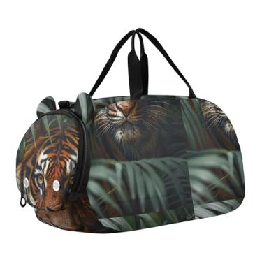 Imagem de Bolsa esportiva para meninos Highland Cow Pink Glasses Overnight Weekender Bolsa de viagem para meninas, jungle tiger 2, Clássico