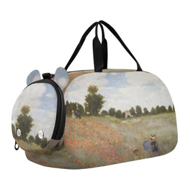 Imagem de Auguste Renoir Bolsa de viagem para meninas, pintura de piano, bolsa de viagem para crianças, bolsa de viagem para meninos, academia, bagagem infantil, Pintura de flores de papoula Claude Monet