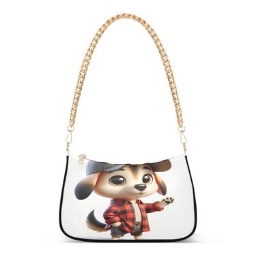 Imagem de Bolsa de ombro fofa com corrente de desenho animado bege, bolsa feminina Hobo Média, bolsa moderna para uso diário e festa