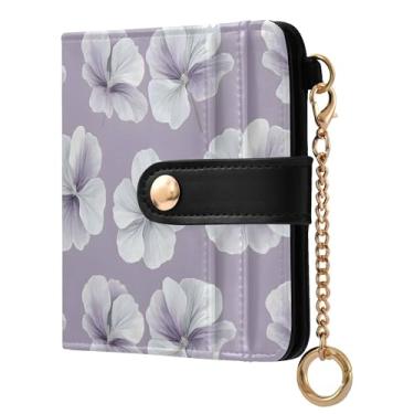 Imagem de SEHANY Carteira feminina elegante com flores roxas com bloqueio de RFID, compacto, porta-cartão de crédito de couro PU, dobrável para moedas, carteiras para mulheres e adolescentes