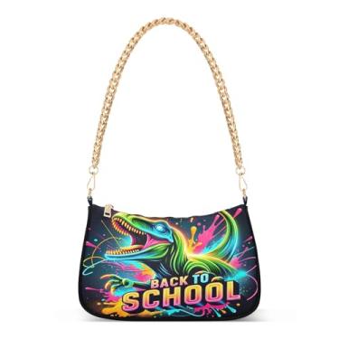 Imagem de Bolsa de ombro de dragão colorida com corrente de desenho animado, bolsa feminina Hobo com grande capacidade, bolsa clutch moderna para noite