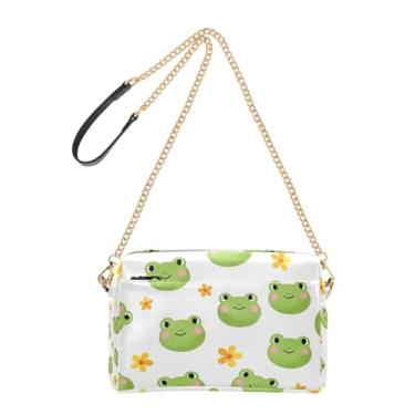Imagem de Joitme Bolsa feminina tiracolo bolsa de telefone linda bolsa de ombro de couro PU com alça de corrente fofo sapo verde sorriso floral
