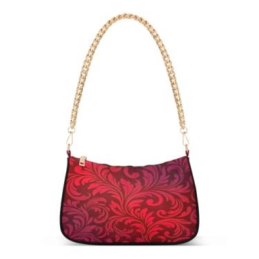 Imagem de Bolsa de ombro com corrente de flores vermelhas com desenhos florais ornamentados, bolsa feminina Hobo Tote Clutch para uso diário e noturno
