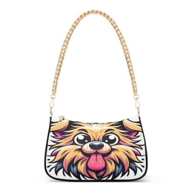 Imagem de Bolsa de ombro de corrente fofa para cachorro aquarela, bolsa de mão Hobo artística para mulheres, bolsa clutch moderna com grande capacidade