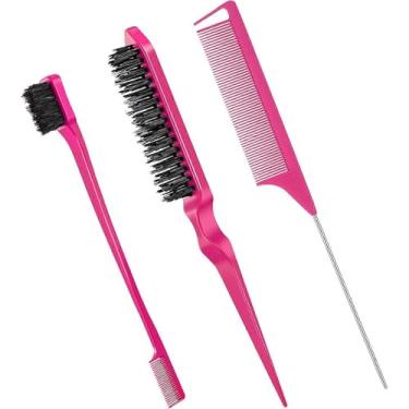 Imagem de Kit de Escovas e Pente de Cabelo Para Penteado Profissional Para Homens e Mulheres, 3 Peças, Premium, Felix Magazine (Rosa)