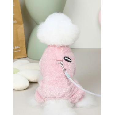 Imagem de Pijama de cachorro de lã coral térmico aconchegante Winter Warmth - Macacão bege macio para raças pequenas com anel de trela, rosa, G