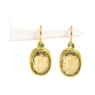 Imagem de Brincos Pendentes De Pedra Verde Oval Dourada Para Mulheres, Joias Cri