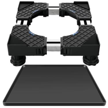 Imagem de QinSuiKai Suporte de mini geladeira duplo mais forte com tapete de mini geladeira de 59,9 x 59,9 cm, 8 tubos de aço e 4 pés fortes com base elevada ajustável, protege o chão de danos (tapete e suporte