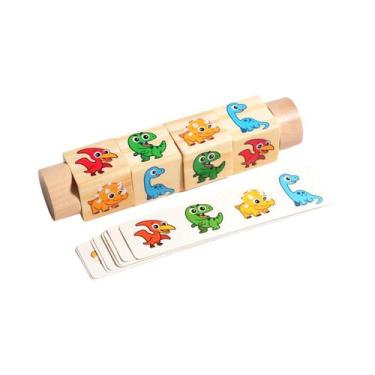 Imagem de Quebra-Cabeça De Dinossauro De Madeira Montessori Brinquedo De Blocos 