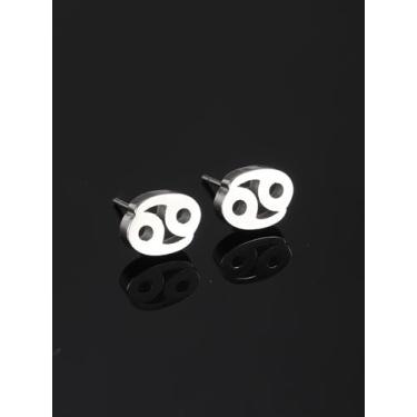 Imagem de 12 brincos de constelação para mulheres, brincos de argola de prata com símbolo de constelação para mulheres, Medium, Metal, Zircônia cúbica