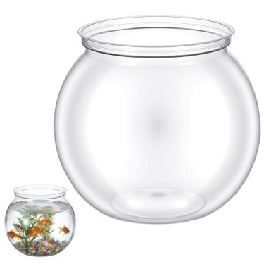 Imagem de CIATBYYJ Pequeno aquário de plástico – Mini aquário decorativo de 765 g, inquebrável, redondo, resistente, tigelas de hera de plástico para pratos de doces, vasos de mesa central, decorações de festa