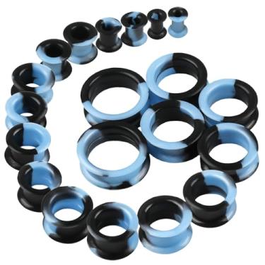 Imagem de WINSENET 20 peças de alargadores de orelha de silicone flexíveis 2G-25 mm alargadores macios alargadores de orelha alargadores de orelha alargadores de orelha pretos brincos piercings joias para