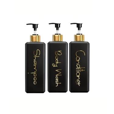 Imagem de 3 frascos dispensadores de gel de banho e loção de 500 ml – Recipientes de plástico resistentes e à prova de vazamento com etiquetas à prova d'água, reutilizáveis, adequados para hotéis, academias e