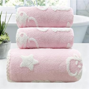 Imagem de USTIDE Conjunto de 3 peças de toalhas de banho de lã coral alta baixa padrão de cogumelo conjunto de toalhas listradas fofas para banheiro, academia, casa spa (cogumelo rosa)