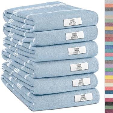 Imagem de EPHESUS TOWELS Toalhas de mão - Conjunto de 6 | 45,7 cm x 76,2 cm - Toalha de mão turca decorativa para banheiro, cozinha, convidado, rosto, cabelo, chá, pano de prato (sultão, azul bebê)