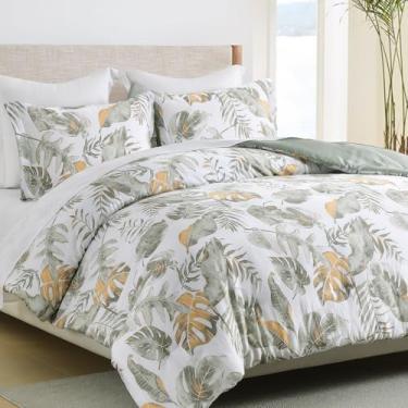 Imagem de Bedduvit Conjunto de edredom queen floral – edredom reversível de algodão Lyocell Queen, conjunto de cama botânico macio e macio, decoração de casa com flores aconchegantes e quentes, colcha de tecido