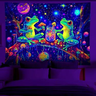 Imagem de NYZE Tapeçaria de luz negra que brilha no escuro, pôster legal, paisagem, fácil de pendurar, decoração de parede para sala de estar, dormitório, casa (sapo 2, 150 x 129 cm)