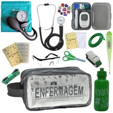 Imagem de Kit Enfermagem Aparelho Pressao Esteto Medidor Glicose Transparente En