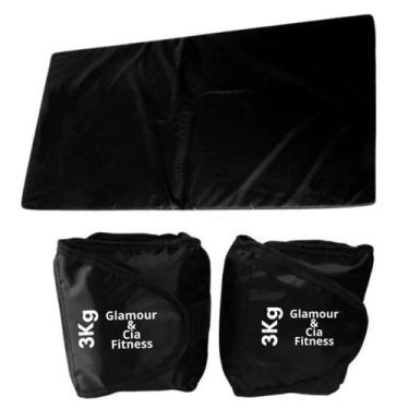 Imagem de Kit Colchonete + Par Tornozeleira Caneleira De Peso 3Kg Para Academia 