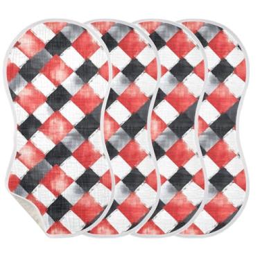 Imagem de Wassud Panos para arrotar musselina vermelha e preta, pacote com 4, babadores de algodão, toalha de rosto, absorventes e macios, para meninos e meninas recém-nascidos