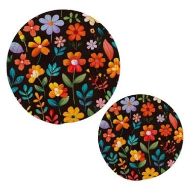 Imagem de Wassud Suportes de panela redondos de flores de primavera, trivets de algodão, almofadas quentes, porta-copos elegantes, decoração de cozinha e acessórios, 2 peças