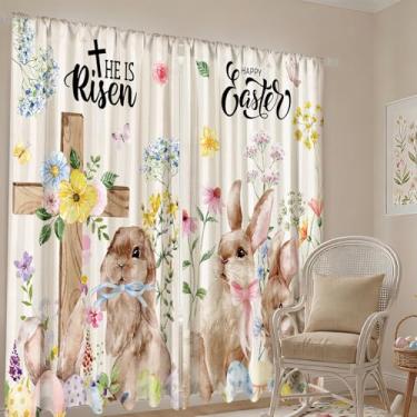 Imagem de SmoothNovelty 2 peças de cortinas de Páscoa para sala de estar, cortinas de cruz de ovo de coelho 132 x 213 cm, cortinas de janela de Páscoa, decoração de festa de quarto